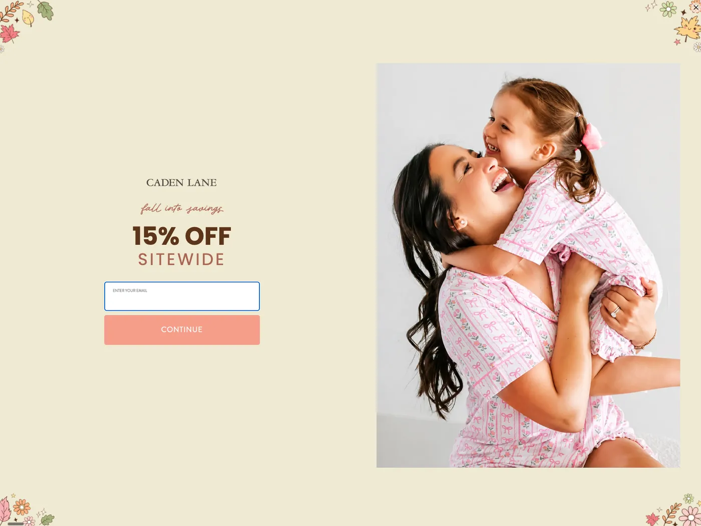 Caden Lane popup, step three: enter your email, continue